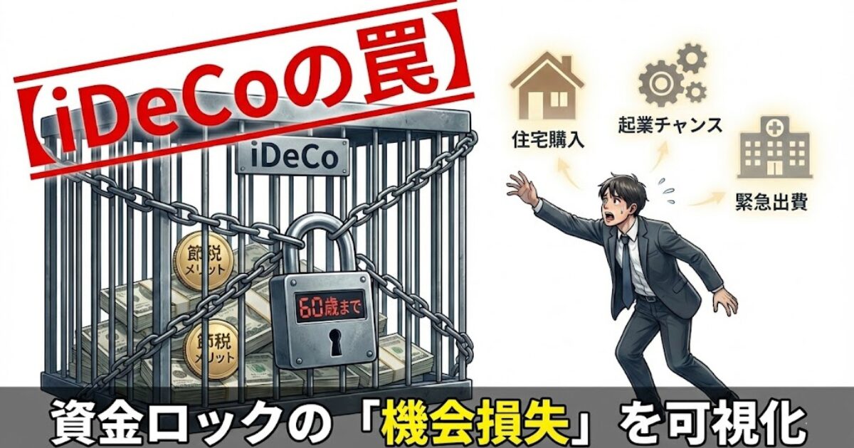 【iDeCoの罠】「節税メリット」だけで始めると詰む。60歳まで資金ロックされるリスクを「機会損失額」で可視化