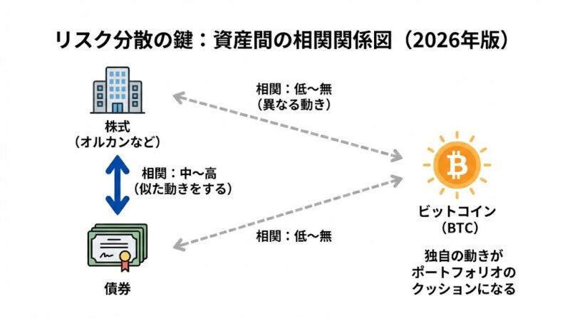 ビットコインと伝統的資産の相関係数：真の分散投資とは