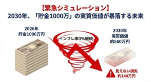 【緊急シミュレーション】2030年、インフレ率3%継続で「貯金1000万」の実質価値がいくらに暴落するか計算してみた