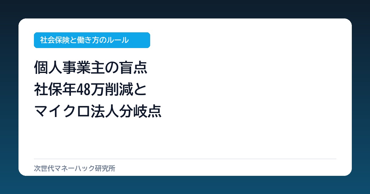 個人事業主必見！社保を年48万円削減するマイクロ法人の損益分岐点